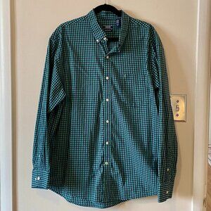 Izod Men's XL Classic Fit Shirt Long sleeve Button down Blue Green Check Cotton